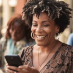 woman happy on phone connected via the lifeline program