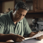 Man reading SSDI Denial Letter at Kitchen Table